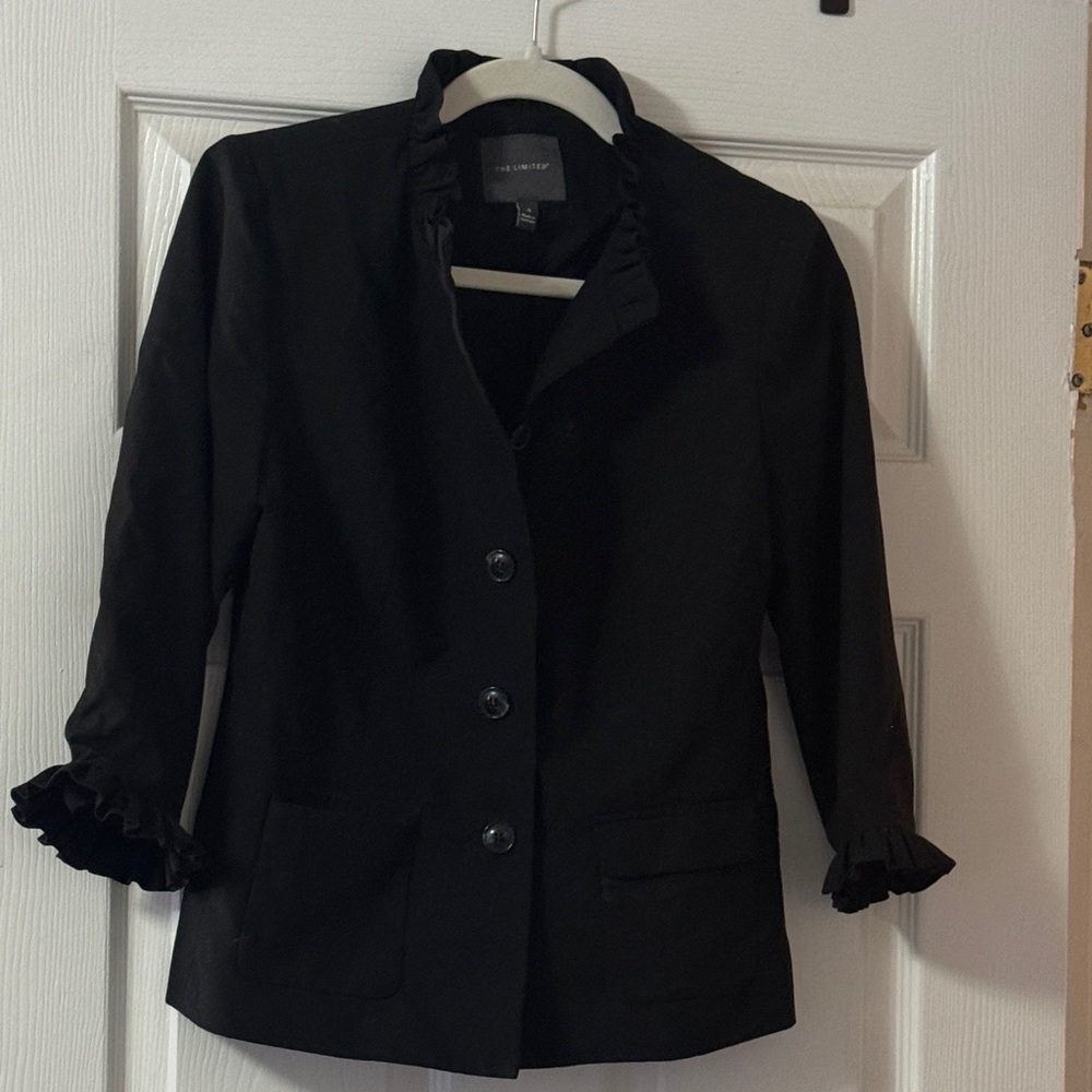 The Limited Black Ruffle Collar & Cuff Blazer